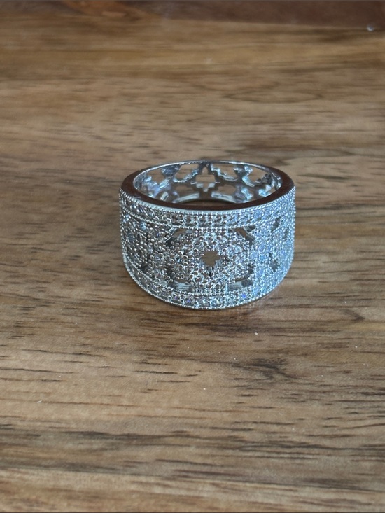 Bronze Italy Jewelry - Bronze and CZ Wide Filigree Pave Band Ring - Silver overlay (approx. Size 9)